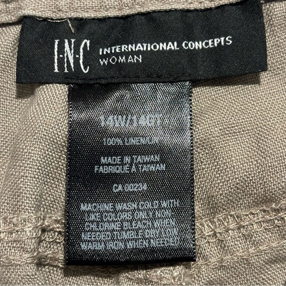 INTERNATIONAL CONCEPTS Sz 14 Pants 100% Linen Zipper Drawstring Diamanté Button - Picture 4 of 6
